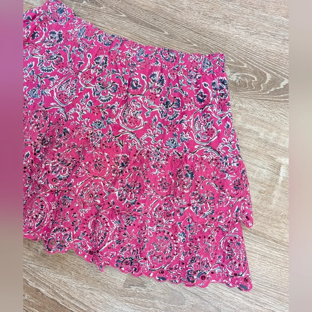 NEW Jennifer & Grace Pink Floral Embroidered Eyelet Cotton Mini Skirt Size XL